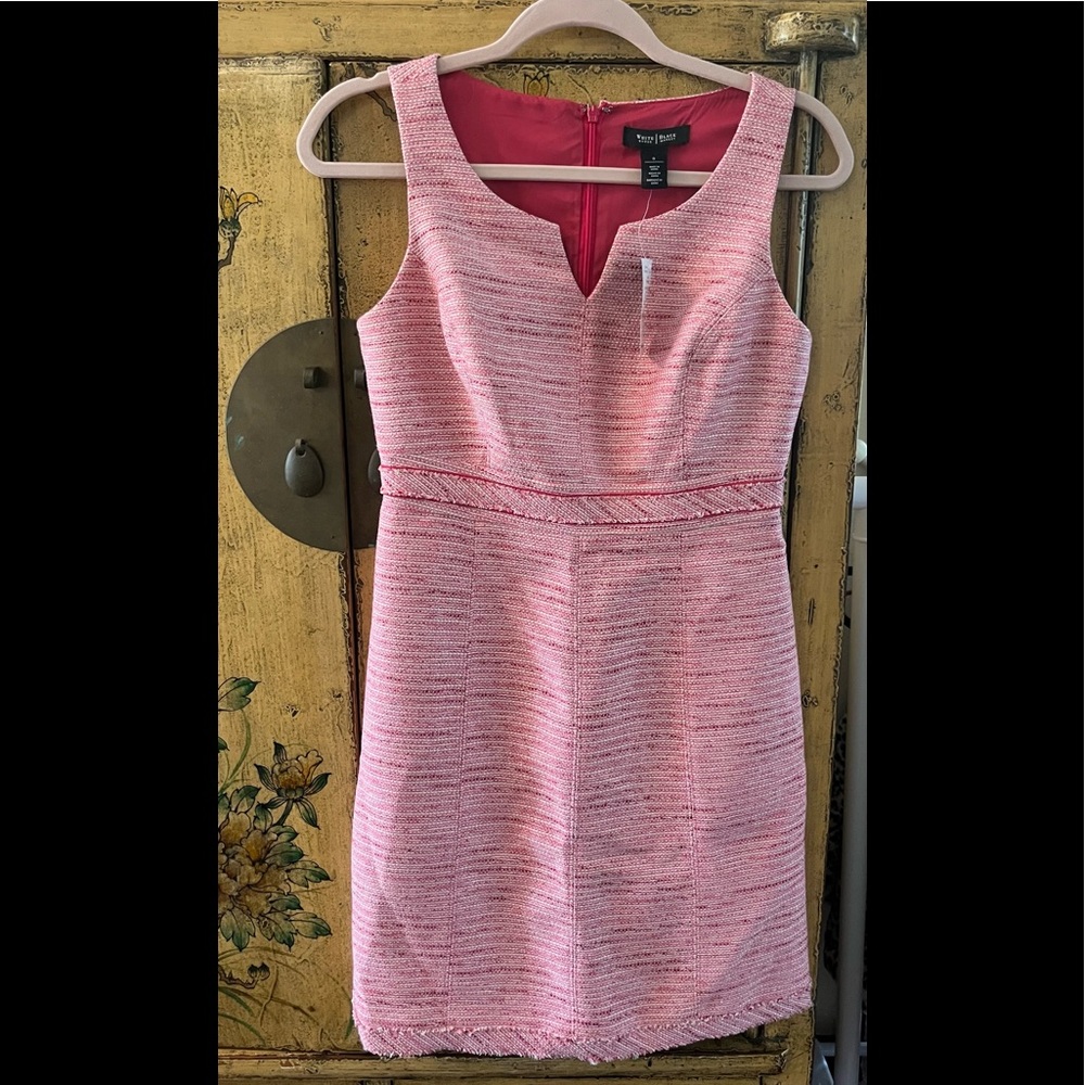 White House Black Market Pink Sleeveless Tweed Shift Dress Size 0 NWT $160